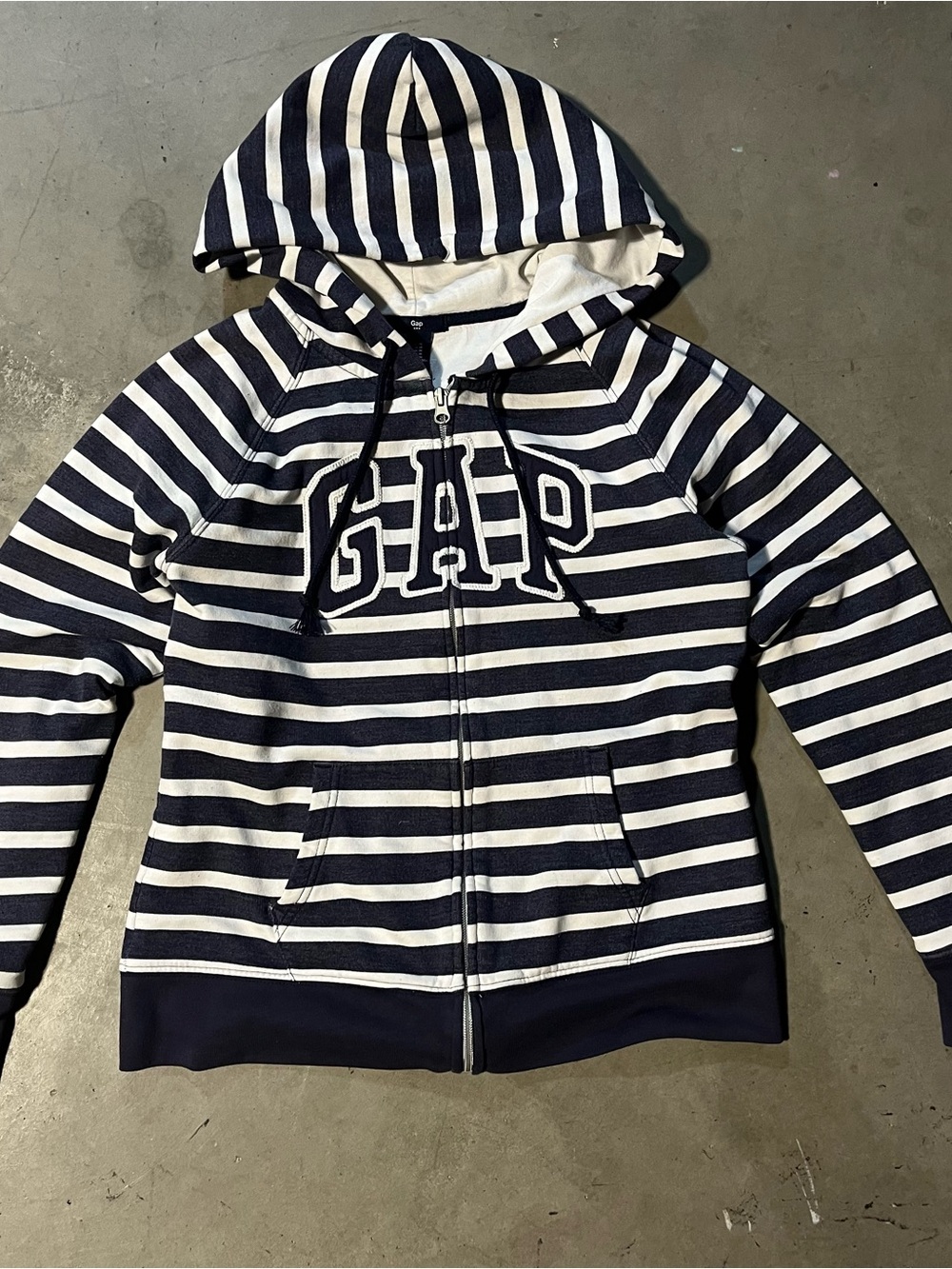 GAP Navy and White Striped Zip Hoodie